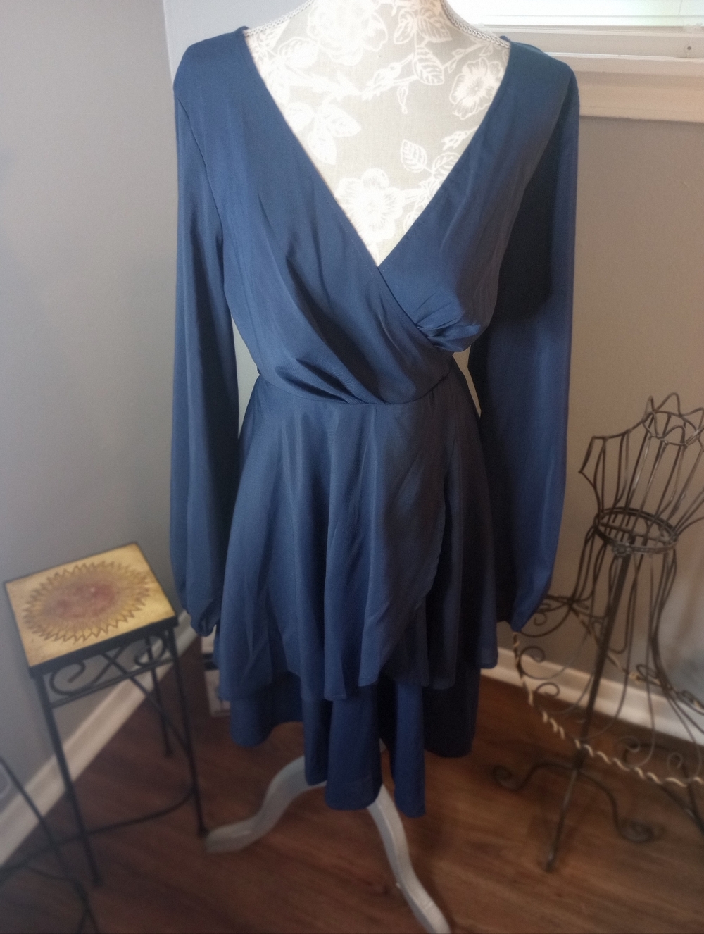 2‎ For $10 Long Sleeve Navy Wrap Dress V-Neck Women's Dress